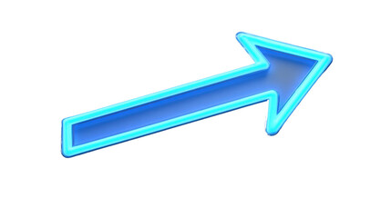 Diagonal blue neon arrow pointing up right on transparent background