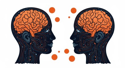 A flat illustration of two human profiles facing each other symbolizing deep intellectual or emotional connection
