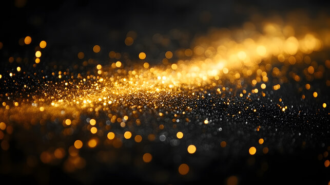 Sparkling golden dust creating an enchanting atmosphere on a black backdrop
