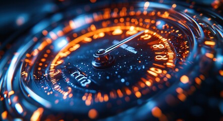 Hyper-realistic speedometer with blue light and red needle at 260 km/h