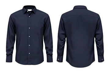 navy blue formal shirt front and back mockup isolated on transparent and white background