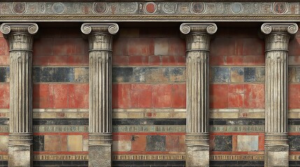 Ancient Greek Columns Against a Mosaic Wall