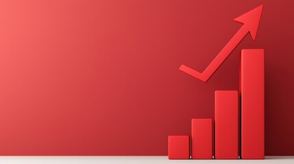 Rising Bar Graph with Trend Arrow on Vibrant Red Background