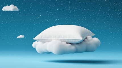 Soft Pillow Floating on Cloudy Background Under Starry Sky
