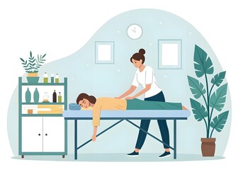 Obraz premium Massage Therapy Illustration, Professional Masseuse in a Relaxing Spa Environment