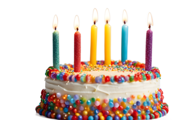 A birthday cake topper with sparkling candles, isolated on a empty plain background
