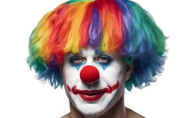 A clown wig in rainbow colors, isolated on a empty plain background