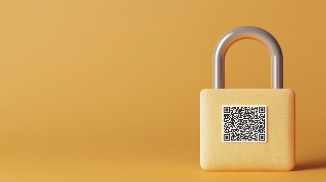 Lock with QR Code on Yellow Background for Security Concept - Powered by Adobe