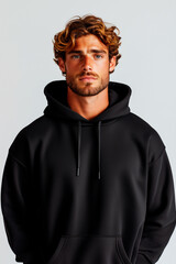 Obraz premium Man Wearing Black Hooded Sweatshirt