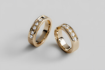 Precious gold rings for newlyweds on a background of flowers. Wedding rings for a couple.