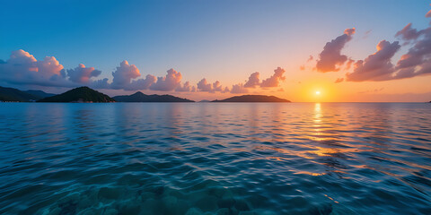 Obraz premium Stunning Tropical Sunset Panorama Over Calm Ocean ,Serene Nature Scene