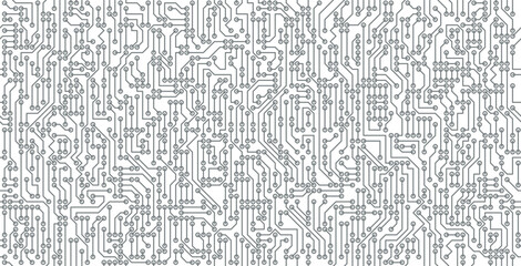 Seamless technology circuit pattern on white background.