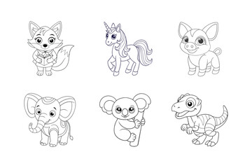 Set of Animal coloring page vector illustration