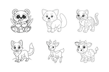 Set of Animal coloring page vector illustration