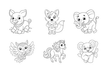 Set of Animal coloring page vector illustration