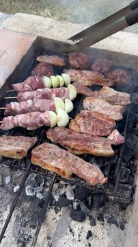ugc bbq grilling meat on a barbecue vertical video user generated video