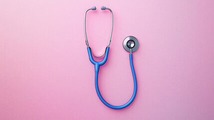 Blue stethoscope on pink background; healthcare concept