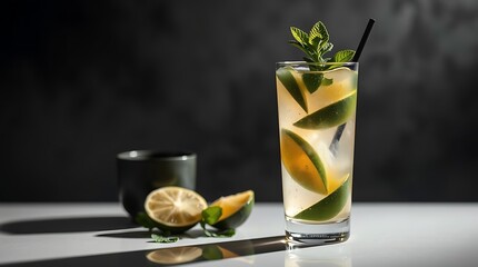 Fototapeta premium Mojito cocktail - summer drink set isolated on white