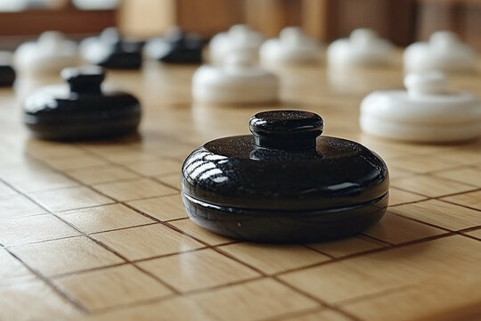 A Reversi (Othello) Board Mid-Game, Black And White Pieces, Strategic And Calm Atmosphere