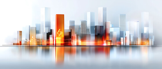 Urban skyline at dusk city center digital art futuristic environment wide angle innovative design
