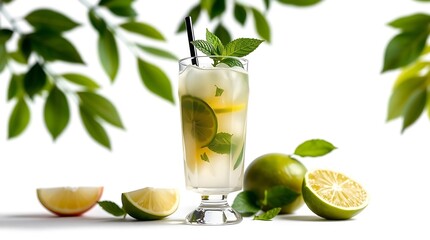 Fototapeta premium Mojito cocktail - summer drink set isolated on white