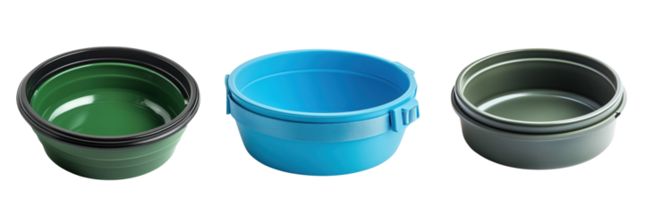 A collapsible travel water bowl for pets isolated on a transparent background