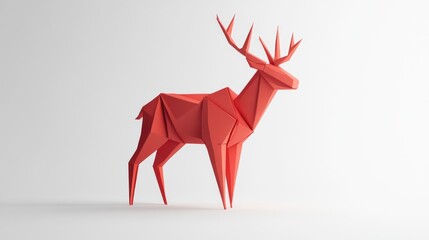 Origami Deer, Minimalist, 3D Render, White Background, Design Element, Stock Photo