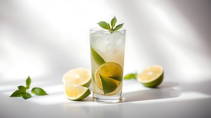 Fototapeta premium Mojito cocktail - summer drink set isolated on white