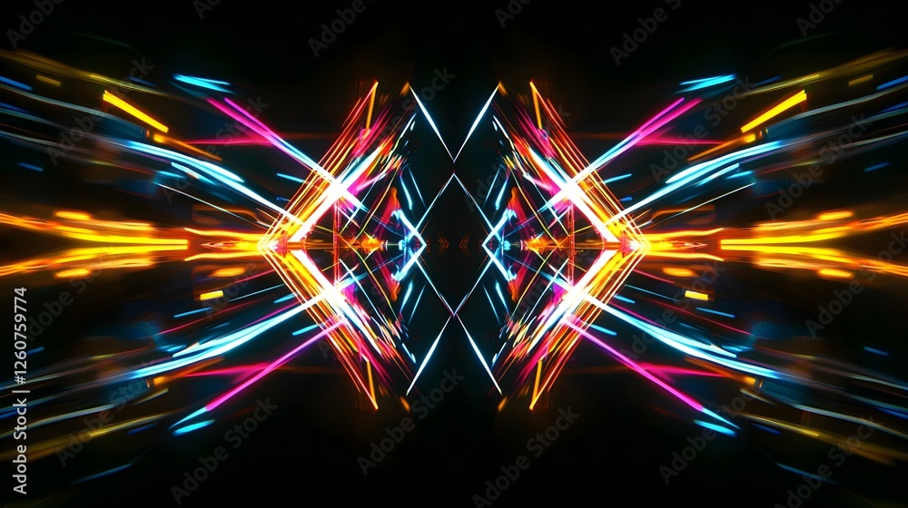 Poster A captivating and visually striking abstract composition featuring a mesmerizing explosion of neon lights motion blurred rays and a spectrum of vibrant colors