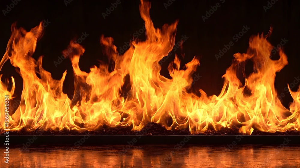 Poster a captivating image showcasing a raging inferno of intense fiery flames engulfing the surroundings w