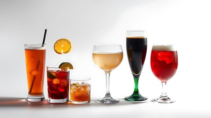 Drinks, coctails and beer isolated on white background