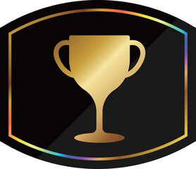 高級感のあるトロフィーのエンブレム　ブラック＆レインボーゴールド