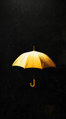 A golden umbrella, in the rain on a black background, makes for a minimalistic mobile wallpaper.