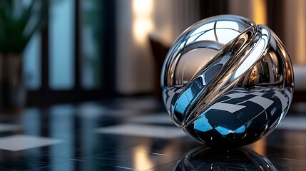 Polished Metallic Sphere with High Reflectivity on Checkered Floor