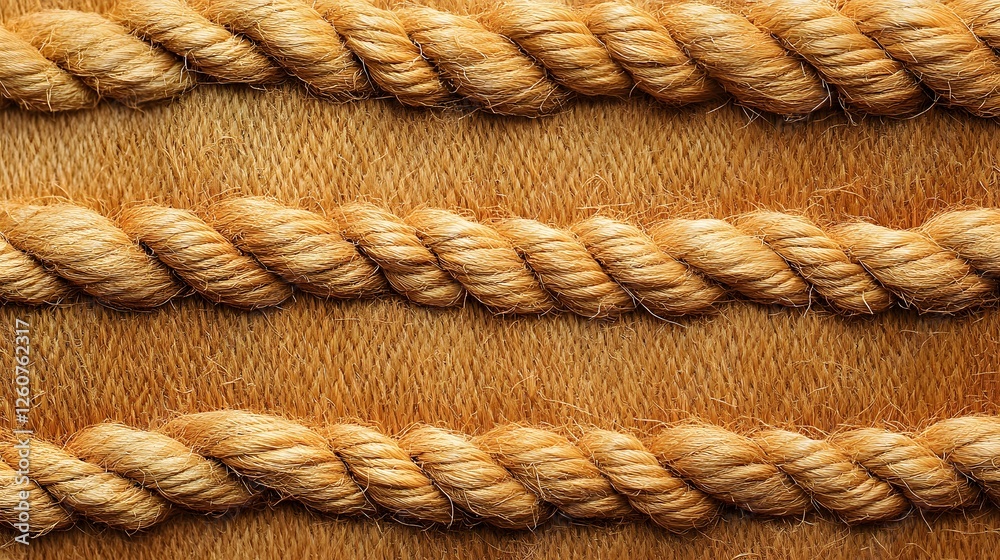 Poster close-up of three golden brown ropes arranged horizontally on a textured background. the nautical ro