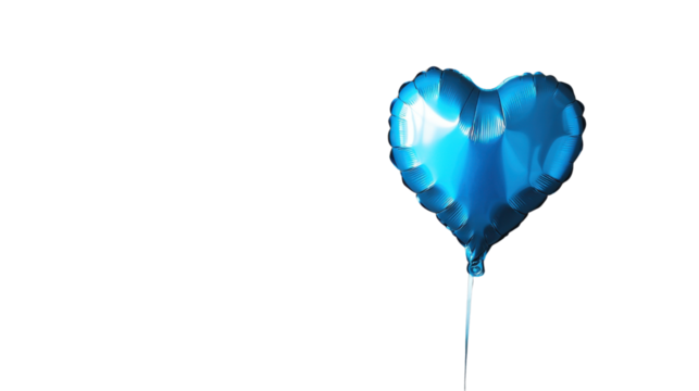 Light blue heart shaped balloon floating on transparent background