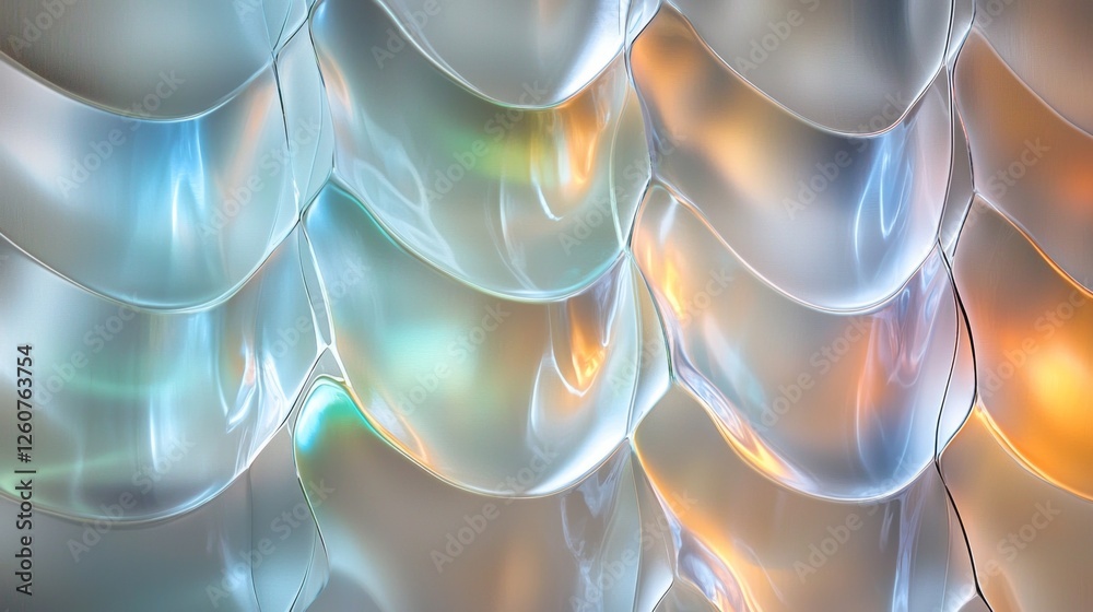Poster Delicate waves of glass interplay with light, creating a stunning vertical pattern that evokes a sense of fluid motion. The iridescent surface reflects colors, enhancing its beauty