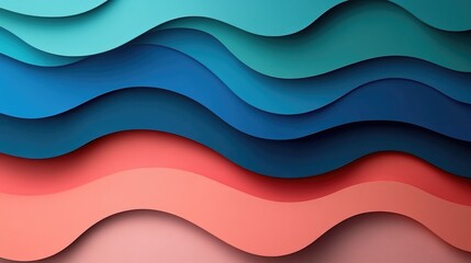Colorful Layered Paper Waves in Blue, Green, and Coral Tones for Modern Background Design