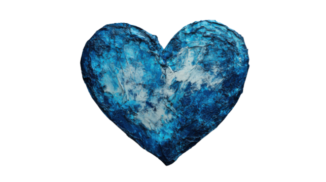 Blue textured heart representing love and affection on transparent background