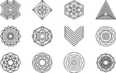 Geometric Shapes, Sacred Geometry, Mandala Designs, Line Art, Black and White Illustrations