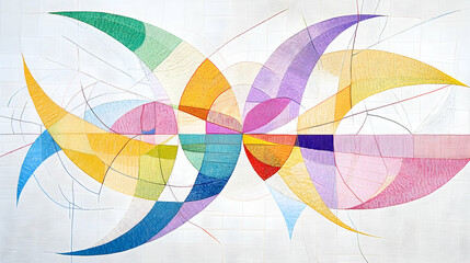 Fototapeta premium Abstract Art Composition with Geometric Shapes and Colorful Textile Texture
