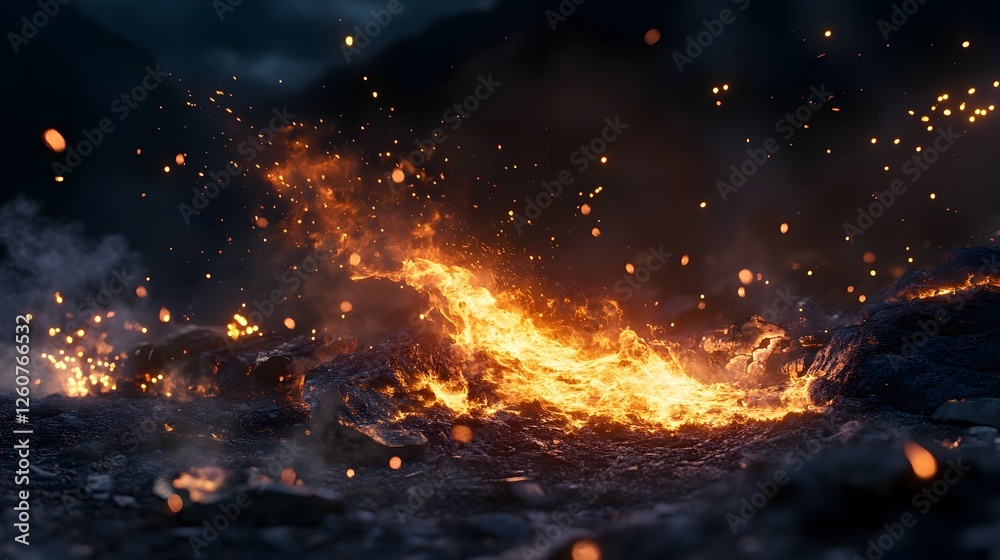 Poster A powerful and intense fiery explosion with raging flames and scorching heat engulfing the surrounding area creating a chaotic and disastrous scene of destruction and chaos