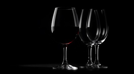 A glass of red wine is next to two glasses of wine.