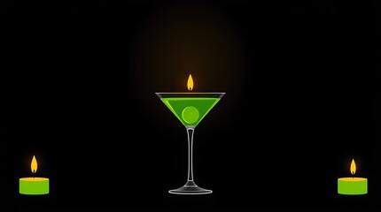 Colourful green cocktails isolated against black