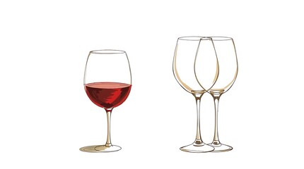 A glass of red wine is next to two glasses of wine.