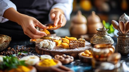 Exotic culinary preparation of gourmet confectionery with turmeric spice
