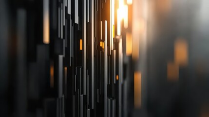 Obraz premium Abstract vertical metallic panels with warm light reflections in modern design