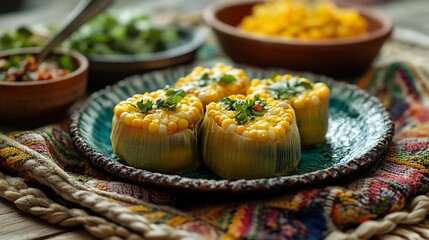 Grilled corn, cheese, cilantro, salsa,  rustic table setting; food blog, recipe