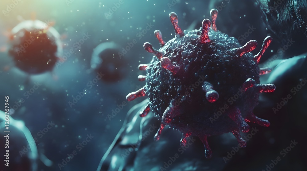 Fototapete abstract digital 3d render of microscopic viral particles and molecular biological structure scienti