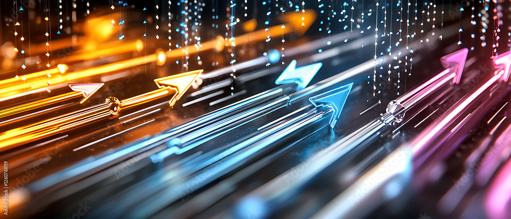 Poster dynamic arrows of progress digital space abstract image futuristic environment close-up view technol